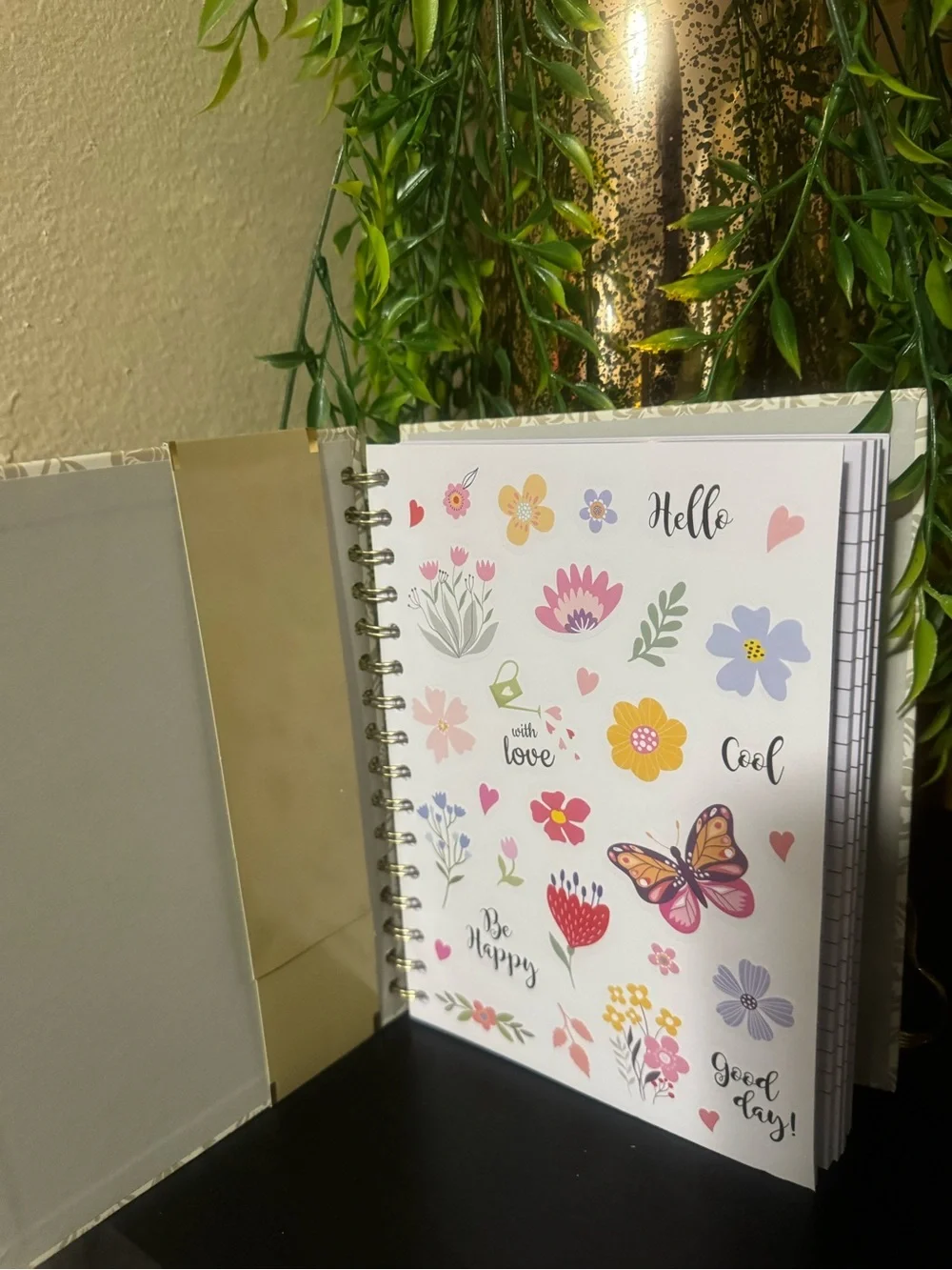 Gold Floral Spiral Journal with Pen - White & Gold